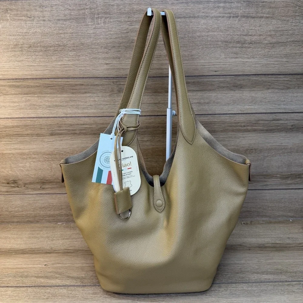 NWT Viola Castellani Tan Leather Hobo Bag Made in Italy Convertible Shopper Tote